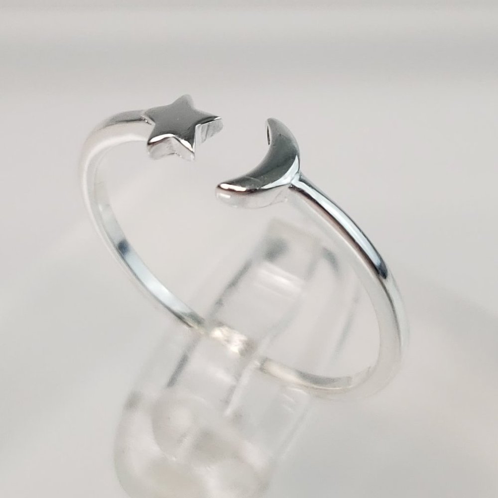 Sterling Silver Moon & Star Open Ring